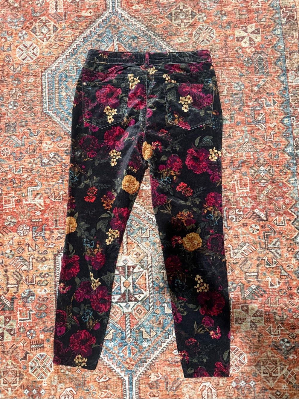 Pilcro Multicolor Floral Velvet Bootcut Pants on Black - Picture 3 of 5